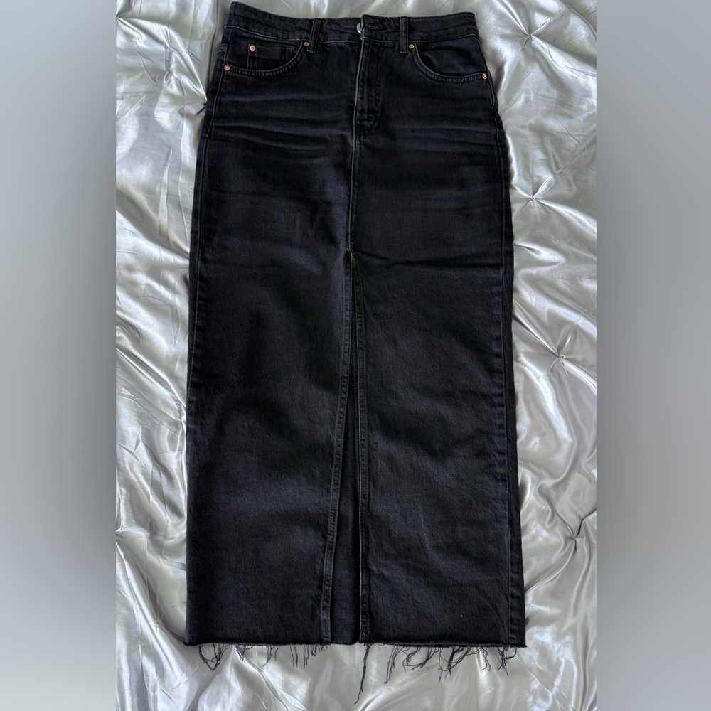 Stradivarius Black Denim Maxi Skirt